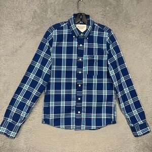 Abercrombie & Fitch Shirt Men's Sz S Blue Plaid Moose Embroider Logo Button Down